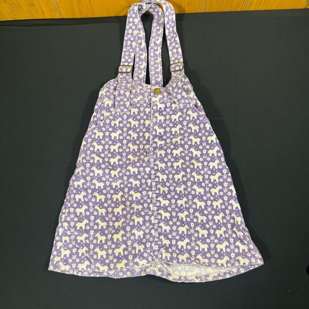 Vintage OshKosh B'gosh Purple Horse Print Corduroy Overall Dress Size 6X